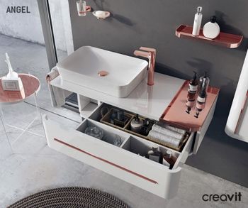 Тумба с раковиной Creavit Angel 120 AL0120.01.BBR+UL060 подвесная Белая Розовое золото — фото 2, Тумбы с раковиной