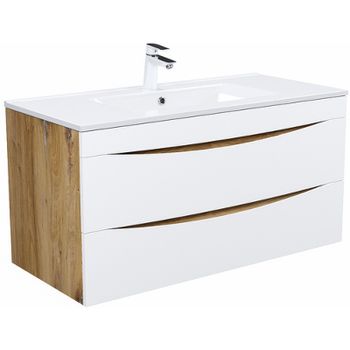 Тумба с раковиной Iddis Cloud 100 CLO10Y0i95K подвесная Белая матовая Дуб золотистый — фото 1, Тумбы с раковиной