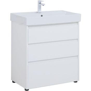 Тумба под раковину Aquanet Nova Lite 75 302472 Белый глянец — фото 1, Тумбы под раковину