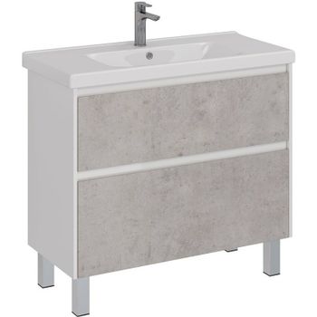 Тумба под раковину Lemark Combi 100 LM03C100T-Beton подвесная Бетон Белый глянец — фото 5, Тумбы под раковину