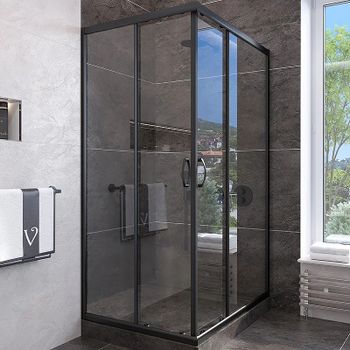 Душевой уголок Veconi Rovigo RV-113B 90x90 RV113B-90-01-C4 профиль Черный матовый стекло прозрачное — фото 1, Квадратные душевые уголки
