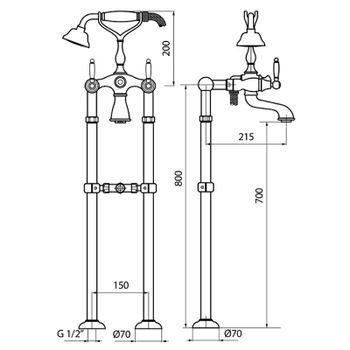 Смеситель для ванны Webert Dorian DO720801010 Золото — фото 2, Смесители напольные