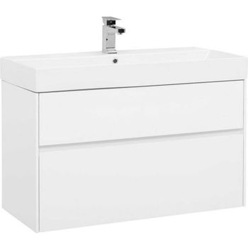 Тумба с раковиной Aquanet Бруклин 100 212599 подвесная Белая — фото 1, Тумбы с раковиной