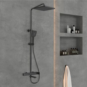 Душевая система Vincea Cube VSFS-1C1MB Черная матовая — фото 1, Душевые стойки