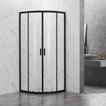 Душевой уголок Veconi Rovigo RV-202B 80х80 RV202B-80-01-C6 профиль Черный матовый стекло прозрачное — фото 1, Душевые уголки четверть круга