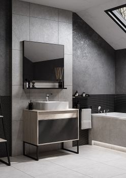 Тумба под раковину Aquaton Лофт Урбан 80 1A247601LQX60 подвесная Cерый графит Дуб орегон — фото 18, Тумбы под раковину