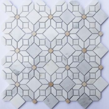 Каменная мозаика Orro Mosaic Stone Camomile (Oriental Whtie+AnticGold) Pol. 30,5х30,5 см — фото 1, Мозаика