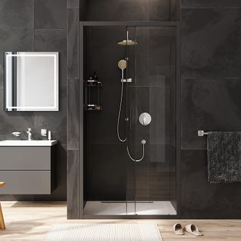 Душевая дверь AM.PM Gem Solo 100 W90G-100-1-195BT профиль Черный матовый стекло прозрачное — фото 1, Раздвижные душевые двери