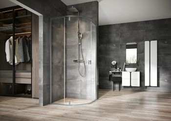 Душевой уголок Ravak Nexty NSKK3-100 100x100 3O6AAU00Z1 профиль Сатин стекло Transparent — фото 2, Душевые уголки четверть круга