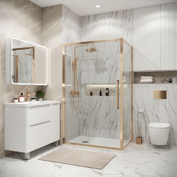 Душевой уголок Grossman Cosmo 100х80 120.K33.02.1080.32.00 профиль Золото сатин стекло прозрачное — фото 1, Прямоугольные душевые уголки