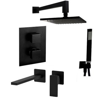 Комплект смесителей Paffoni Elle KITLEQ518NO105 с термостатом Черный матовый — фото 1, Готовые комплекты для ванной комнаты