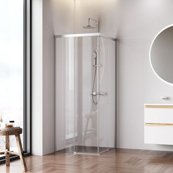 Душевой уголок AM.PM X-Joy 80х80 W94G-403-8080-МТ1К профиль Хром матовый стекло прозрачное — фото 1, Квадратные душевые уголки