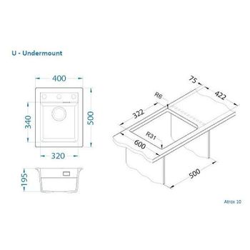 Кухонная мойка Alveus Granital Atrox 10 Beige G55 400x500 1139769 Бежевая — фото 6, Кухонные мойки