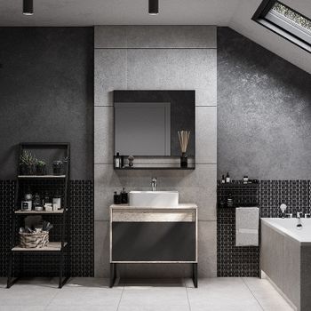 Тумба под раковину Aquaton Лофт Урбан 80 1A247601LQX60 подвесная Cерый графит Дуб орегон — фото 16, Тумбы под раковину