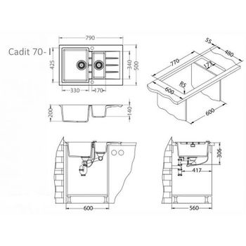 Кухонная мойка Alveus Granital Cadit 70 Beige G55 790x500 1131359 Бежевая — фото 5, Кухонные мойки