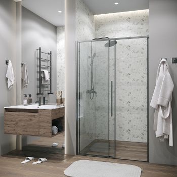 Душевая дверь Grossman Galaxy 100 100.K33.01.100.42.00 профиль Графит сатин стекло прозрачное — фото 3, Раздвижные душевые двери