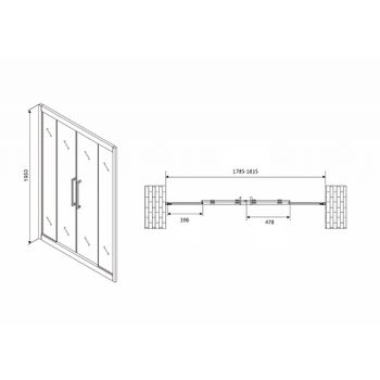 Душевая дверь Abber Schwarzer Diamant 180 AG33180BH профиль Черный стекло прозрачное — фото 5, Раздвижные душевые двери