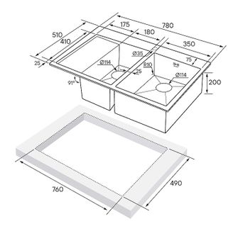 Кухонная мойка Paulmark Kroner 78/2SF PM227851-GMR Вороненая сталь — фото 3, Кухонные мойки