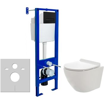 Комплект унитаза AQUAme AQM2002 с инсталляцией Berges Atom 410 040340 с сиденьем Микролифт и Черной матовой клавишей смыва — фото 1, Комплекты унитаз + инсталляция