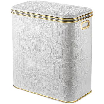Корзина для белья Geralis KWG-M Croco Белая, кант Золото, малая — фото 1, Корзины для белья