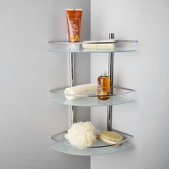 Стеклянная полка WasserKRAFT K-3133 угловая Хром — фото 2, Полки для ванной и душа