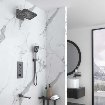 Душевая система Vincea VSFW-433TI4GM с термостатом Вороненая сталь — фото 2, Встраиваемые душевые комплекты