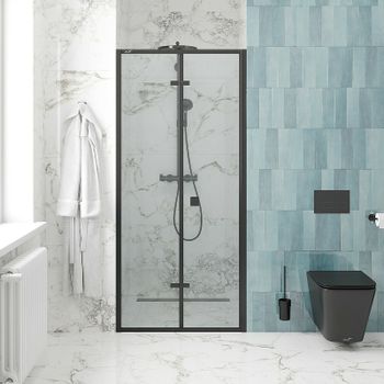 Душевая дверь Ceruttispa Bella 80 D81B профиль Черный стекло прозрачное — фото 1, Складные душевые двери