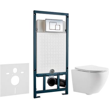 Комплект унитаза CeramaLux 2197 с сиденьем Микролифт и инсталляцией WeltWasser WW Marberg 507 10000005949+10000005953 с клавишей смыва Хром глянцевый — фото 1, Комплекты унитаз + инсталляция