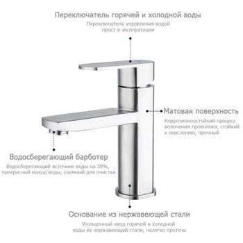 Смеситель для раковины Frap H805 F10805 Нержавеющая сталь — фото 10, Смесители для раковины