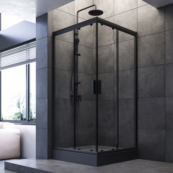 Душевой уголок AM.PM Gem 90х90 W90G-403-090BT профиль Черный матовый стекло прозрачное — фото 1, Квадратные душевые уголки