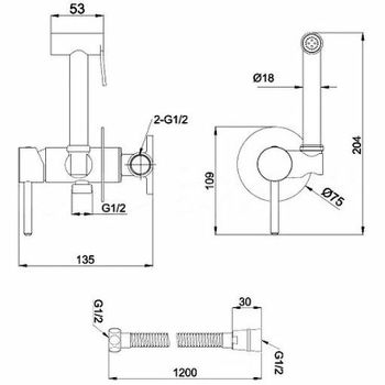 Гигиенический душ со смесителем Ravak BM 050.20 X070072 Черный матовый — фото 2, Гигиенические души
