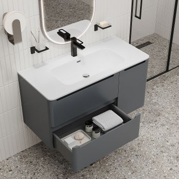 Тумба с раковиной Iddis Edifice 100 EDI10D0i95K подвесная Темно-серая — фото 7, Тумбы с раковиной