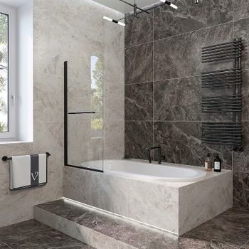 Шторка на ванну Veconi Palau 80 PL79B-80-01-C4 профиль Черный матовый стекло прозрачное — фото 1, Шторки для ванной распашные