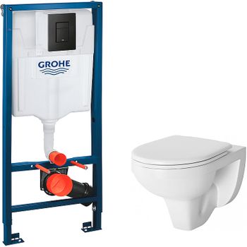 Комплект унитаза Damixa Jupiter DX77C1738SC с инсталляцией Grohe Rapid SL 38811KF0 с сиденьем Микролифт и Черной матовой клавишей смыва — фото 1, Комплекты унитаз + инсталляция