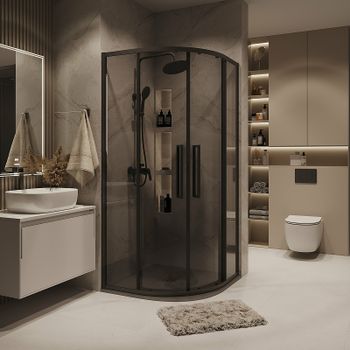 Душевой уголок Grossman Cosmo 100х100 301.K33.02.1010.21.10 профиль Черный матовый стекло тонированное — фото 1, Душевые уголки четверть круга