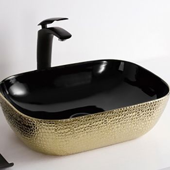 Раковина-чаша CeramaLux 46 D1333H022 Черная Золотая — фото 2, Раковины накладные