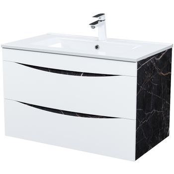 Тумба с раковиной Iddis Cloud 80 CLO80B0i95K подвесная Белая матовая Черный мрамор — фото 1, Тумбы с раковиной