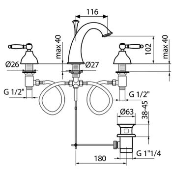 Смеситель для раковины Webert Dorian DO750101065 Бронза — фото 2, Смесители для раковины