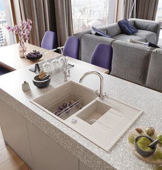 Кухонная мойка Domaci Бьелла DMC-21K DMC-21K-328 Бежевая — фото 2, Кухонные мойки