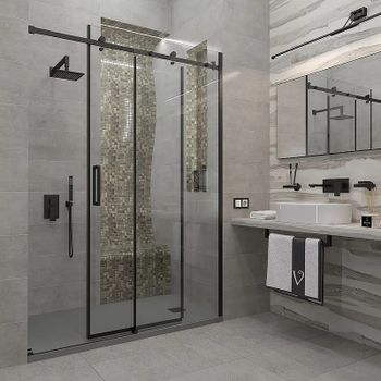Душевая дверь Veconi Vianno VN-74B 150 VN74B-150-01-C4 профиль Черный матовый стекло прозрачное — фото 2, Раздвижные душевые двери