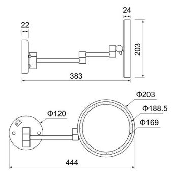 Косметическое зеркало Schein 9346CH с подсветкой Хром — фото 2, Косметические зеркала