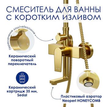 Душевая система WasserKRAFT A155.198.201.BG Золото матовое — фото 4, Душевые стойки