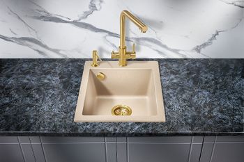 Кухонная мойка Milacio Murcia 42 Cuarzo MC.77044 / бежевый кварцевый композит / встраиваемая сверху / 41.5x21.5x49 см — фото 2, Кухонные мойки