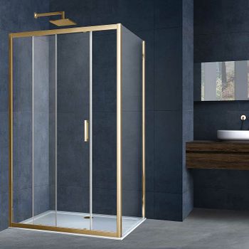 Душевой уголок Vincea Alpha 140x90 VSR-3AL9014CLG профиль Брашированное золото стекло прозрачное — фото 1, Прямоугольные душевые уголки