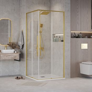 Душевой уголок Grossman Galaxy 70х70 300.K33.01.7070.32.00 профиль Золото сатин стекло прозрачное — фото 1, Квадратные душевые уголки