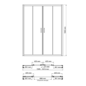 Душевая дверь WasserKRAFT Lippe 160 45S45 профиль Хром стекло прозрачное — фото 8, Раздвижные душевые двери