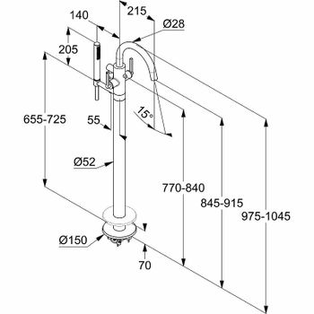 Смеситель для ванны Kludi Nova Fonte Puristic 205903915 Черный матовый — фото 2, Смесители напольные