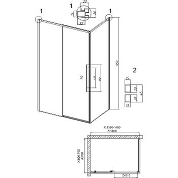 Душевой уголок Grossman Galaxy 140х70 120.K33.01.1470.42.00 профиль Графит сатин стекло прозрачное — фото 10, Прямоугольные душевые уголки