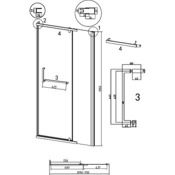Душевая дверь Grossman Pragma 110 100.K33.03.110.21.00 профиль Черный матовый стекло прозрачное — фото 11, Распашные душевые двери