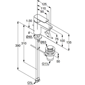Смеситель для раковины Kludi Pure Style 403820575 Хром — фото 4, Смесители для раковины